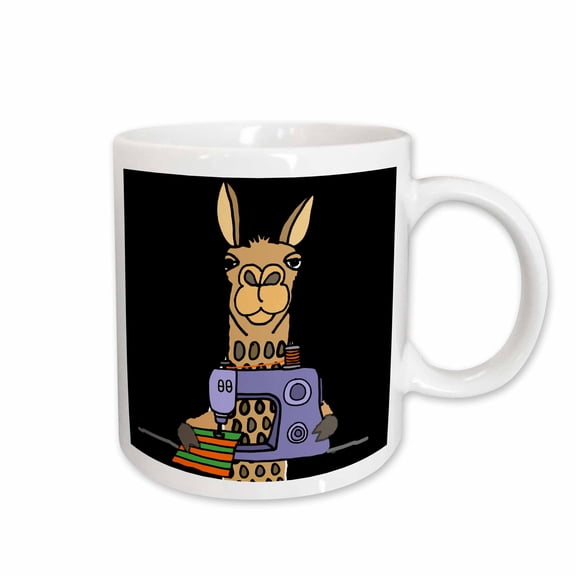 3drose, Funny Cool Funky Llama Using Sewing Machine Cartoon, 11oz Mug