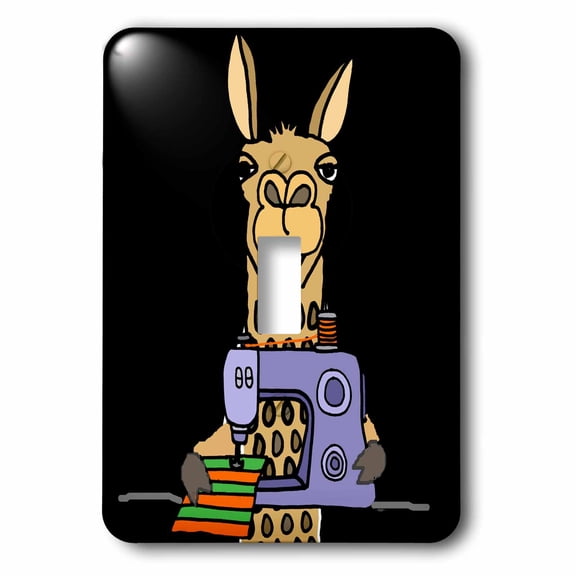 3dRose, Funny Cool Funky Llama Using Sewing Machine Cartoon, single toggle switch