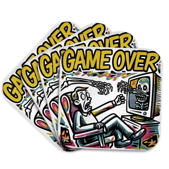 3drose, Funny Cool Gamer Dude Playing Video Games Monsters Game over Graffiti, Set of 4 Coasters - Soft