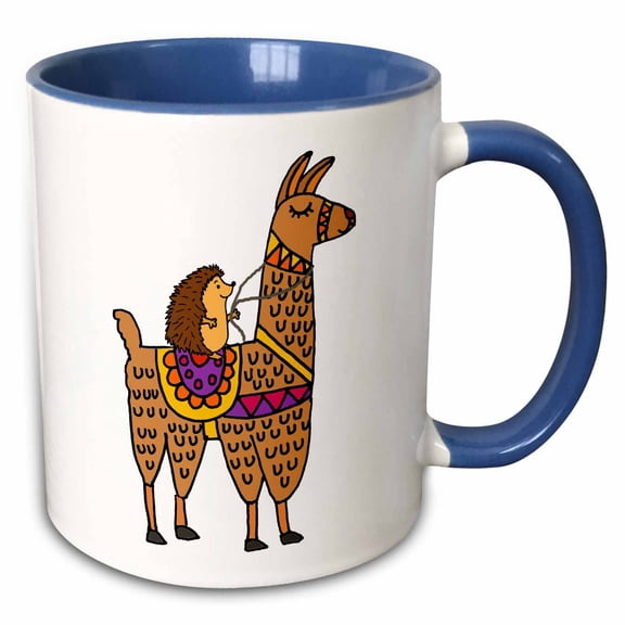 3drose, Funny Cool Hedgehog Riding Llama Cartoon, 11oz Two-tone Blue Mug