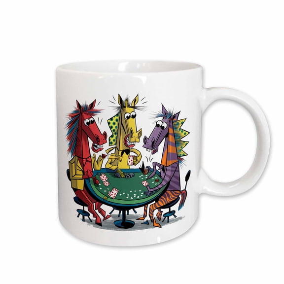 3drose, Funny Cool Horses Playing Poker Card Game Gambling Abstract, 11oz Mug