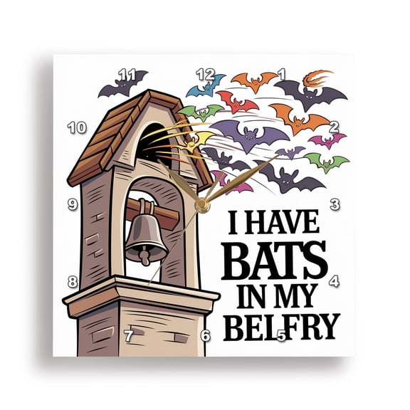 3dRose, Funny Cool I Have Bats in My Belfry being Confused Satire, 15x15 Wall Clock