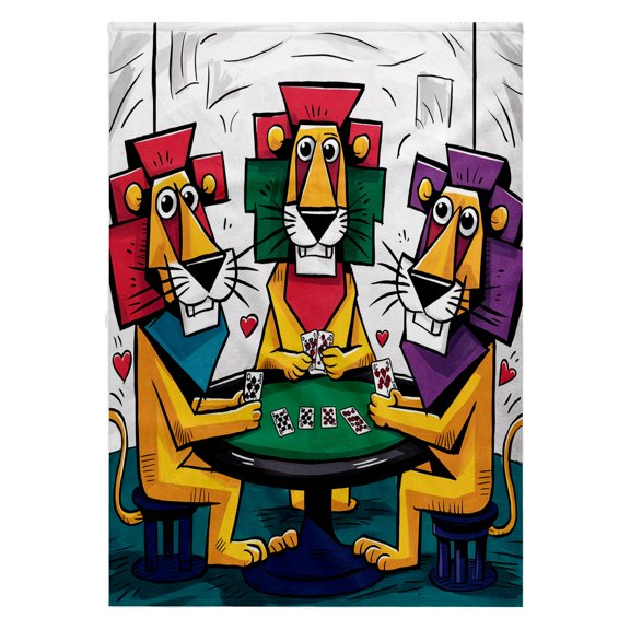 3dRose, Funny Cool Lions Playing Poker Card game Gambling Abstract, 22x30 Bath Hand Pool Towel