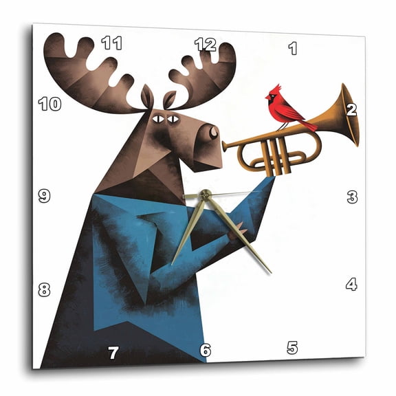 3drose, Funny Cool Moose Playing Trumpet Music Abstract Cubism Satire, 10x10 Wall Clock