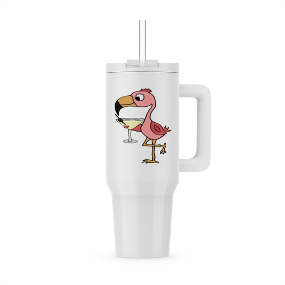 Funny Cool Pink Flamingo Bird Drinking Martini, 30oz Tumbler