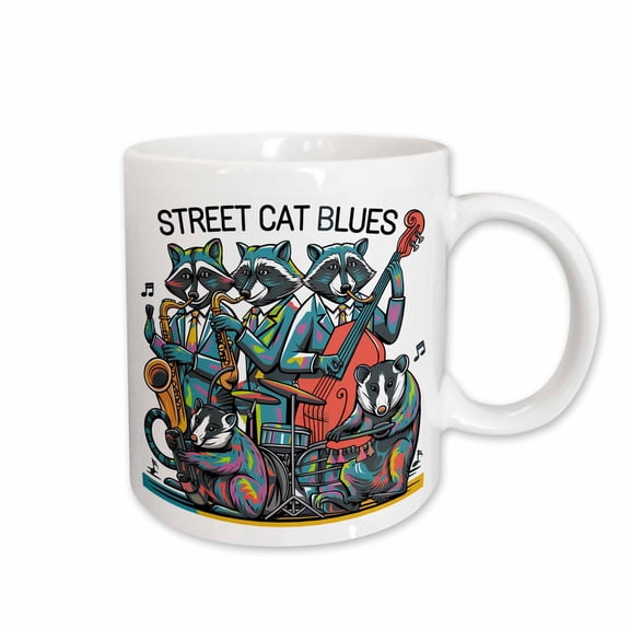 3drose, Funny Cool Raccoon and Possum Street Cat Blues Jazz Music Graffiti, 11oz Mug