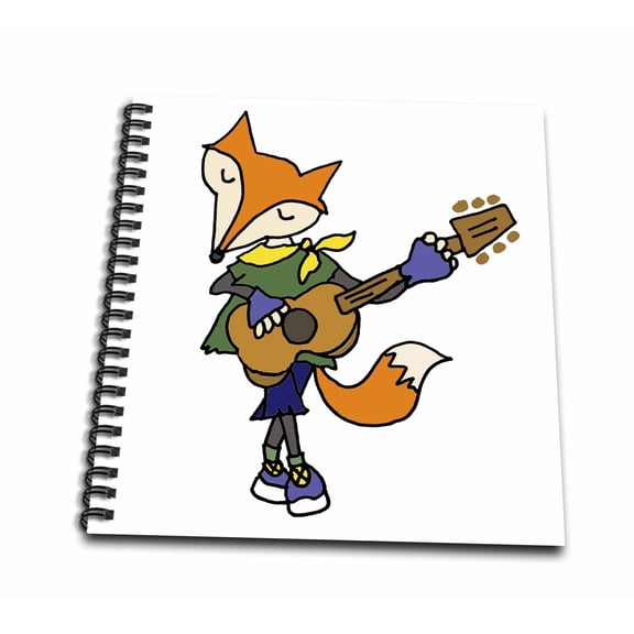 3dRose, Funny Cool Red Fox Playing the Guitar, Drawing Book 8 x 8 inch