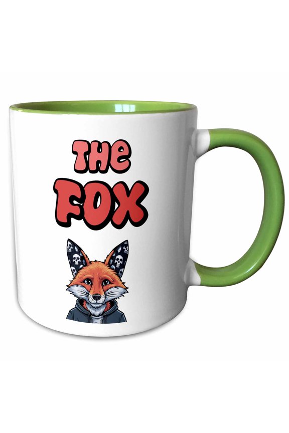 , Funny Cool Red Fox with Hoodie and Goth Ears with Skeletons the Fox, 11oz Two-tone Green Mug