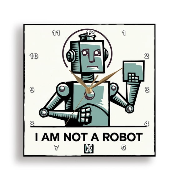 3dRose, Funny Cool Robot and CAPTCHA Check Box I am not a Robot Satire , 15x15 Wall Clock
