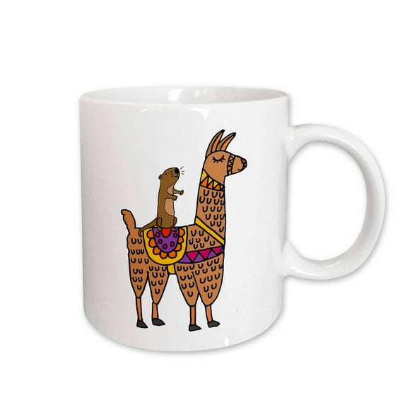 3drose, Funny Cool Sea Otter Riding Llama Cartoon, 15oz Mug