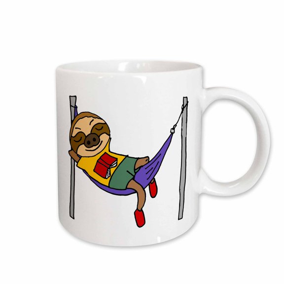 3drose, Funny Cool Sloth Sleeping in Hammock and Reading, 15oz Mug
