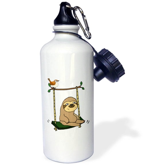 3dRose, Funny Cool Sloth and Wren Bird on Swing Cartoon, 21 oz Sports Water Bottle