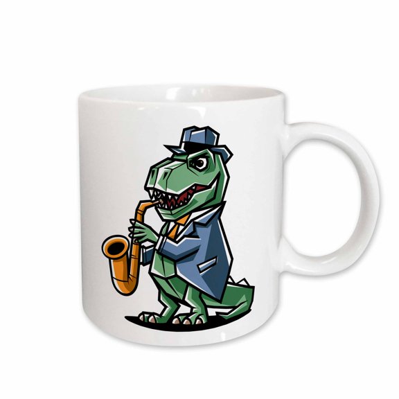 3drose, Funny Cool T-rex Dinosaur Playing Saxophone Jazz Music Graffiti, 15oz Mug