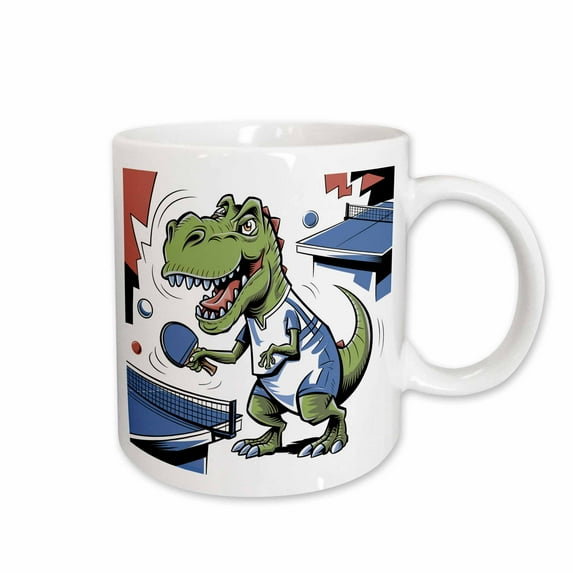 3drose, Funny Cool T-rex Dinosaur Playing Table Tennis or Ping Pong Sports, 11oz Mug