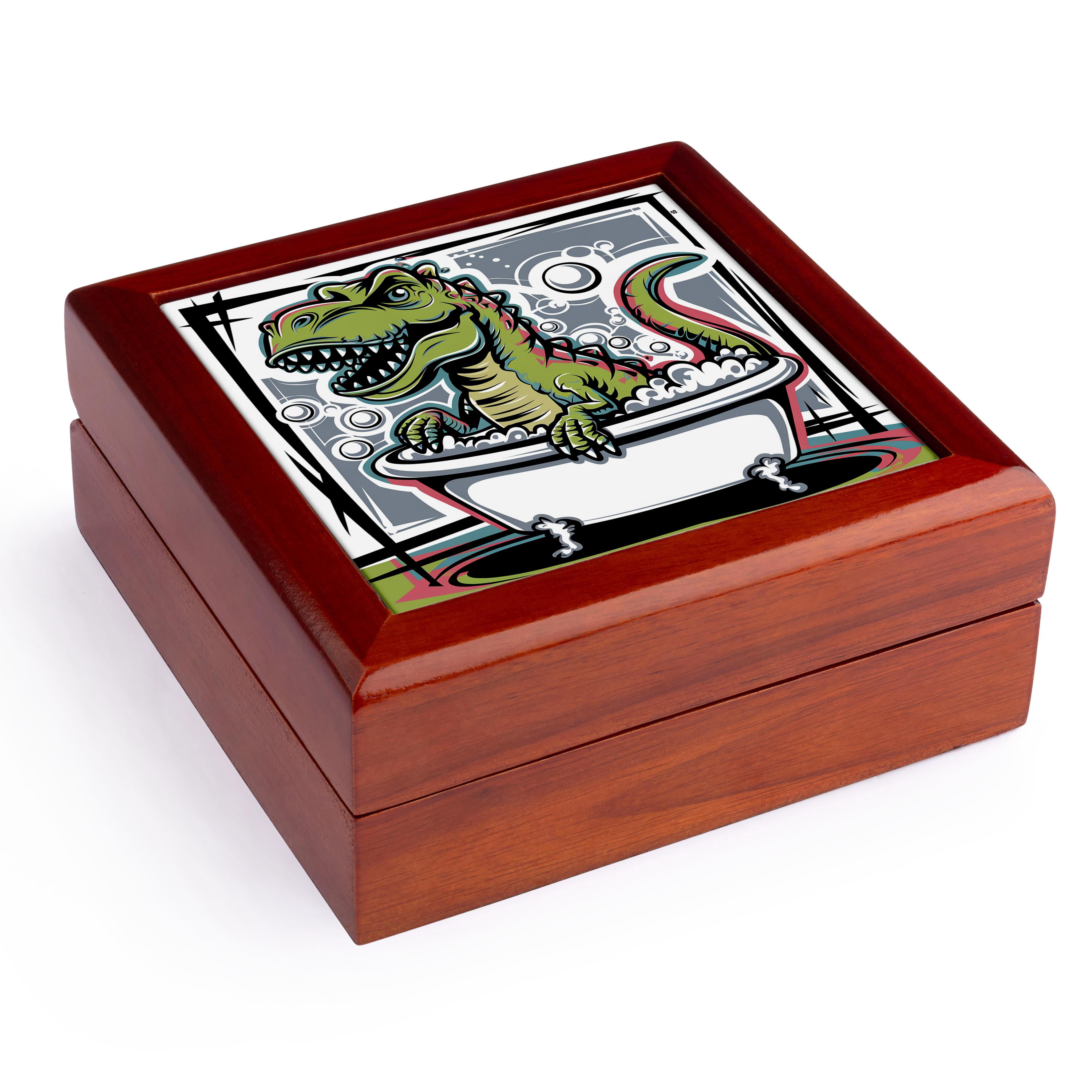 3dRose, Funny Cool T-rex Dinosaur Taking a Bath Graffiti Abstract, Jewelry Box 5.5x5.5 inch with 4 inch tile