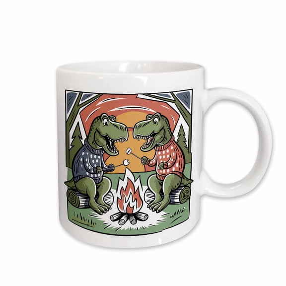 3drose, Funny Cool T-rex Dinosaurs Roasting Marshmallows Camping Graffiti, 15oz Mug