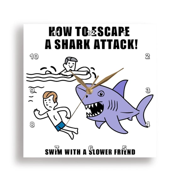 3dRose, Funny Cute Avoid Shark Attack with Slow Swimmer Satire, 15x15 Wall Clock