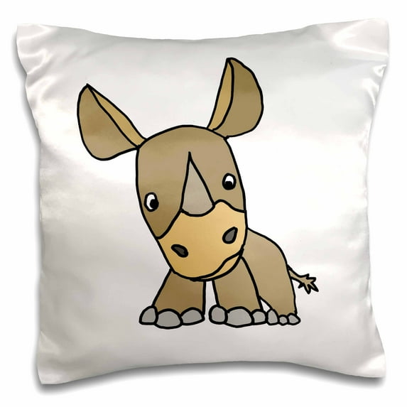 3dRose, Funny Cute Baby Rhino Cartoon, 16x16 inch Pillow Case