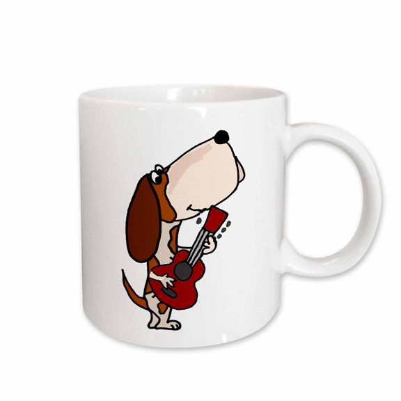 3drose, Funny Cute Basset Hound Dog Playing Guitar, 11oz Mug