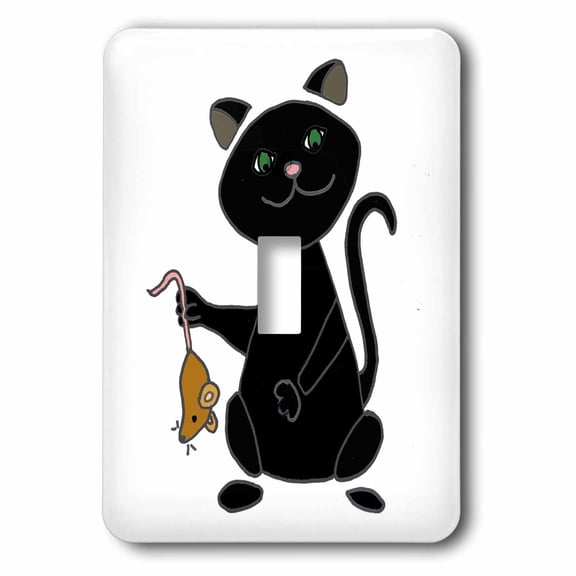 3dRose, Funny Cute Black Cat holding Brown Mouse Cartoon, single toggle switch