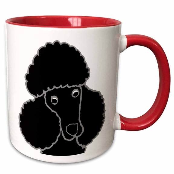 3drose, Funny Cute Black Miniature Toy Poodle Puppy Dog Face Cartoon, 15oz Two-tone Red Mug
