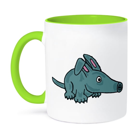 3dRose, Funny Cute Blue Aardvark Cartoon , 11oz Two-Tone Green Mug