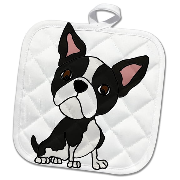 3dRose, Funny Cute Boston Terrier Puppy Dog Art Cartoon, 8x8 Potholder