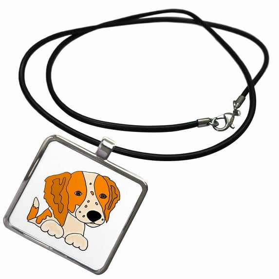 3dRose, Funny Cute Brittany Spaniel Puppy Dog Art Original , Necklace With Rectangle Pendant
