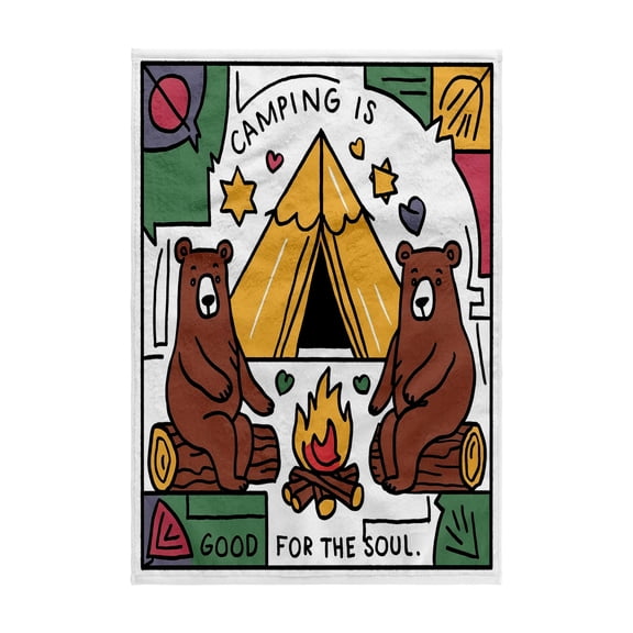 3dRose, Funny Cute Brown Bears Camping and Hiking Nature Cartoon, 15x22 Hand Towel