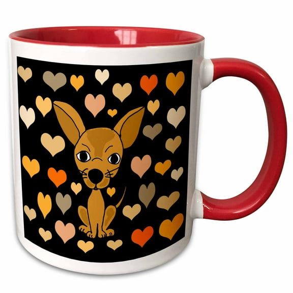 3drose, Funny Cute Chihuahua Dog and Heart Love Pattern Abstract, 11oz Two-tone Red Mug