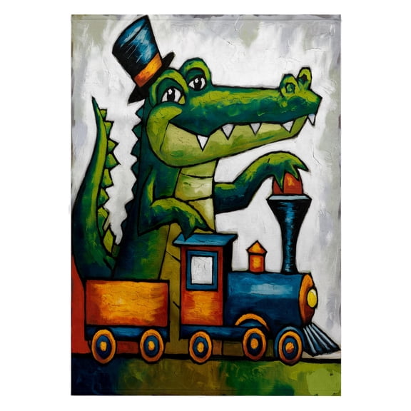 3dRose, Funny Cute Colorful Alligator Playing with Model Train Set Gator , 22x30 Bath Hand Pool Towel