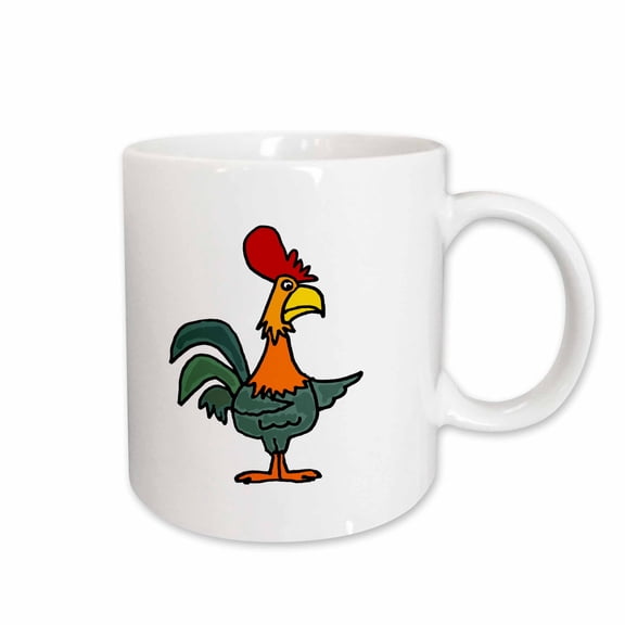 3drose, Funny Cute Colorful Funky Rooster Cartoon, 11oz Mug