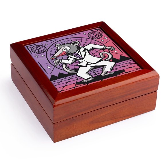 3dRose, Funny Cute Colorful Possum Disco Dancing Abstract Retro Satire, Jewelry Box 5.5x5.5 inch with 4 inch tile