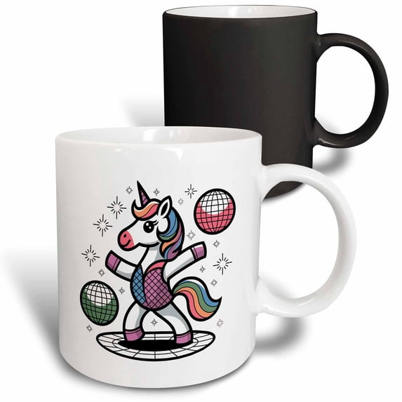3drose, Funny Cute Colorful Unicorn Disco Dancing Abstract Retro Satire, 11oz Magic Transforming Mug