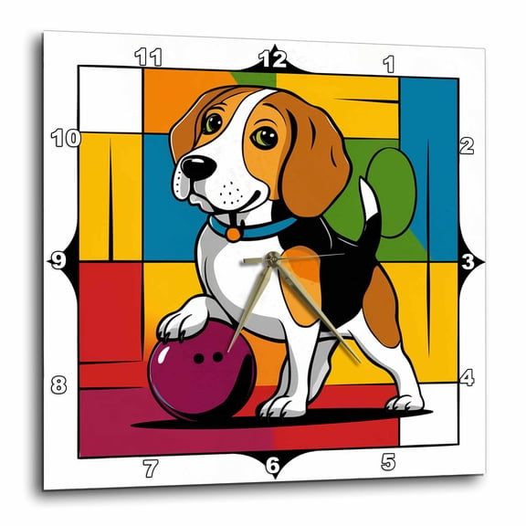 3drose, Funny Cute Cool Abstract Beagle Puppy Dog Bowling Sports, 10x10 Wall Clock