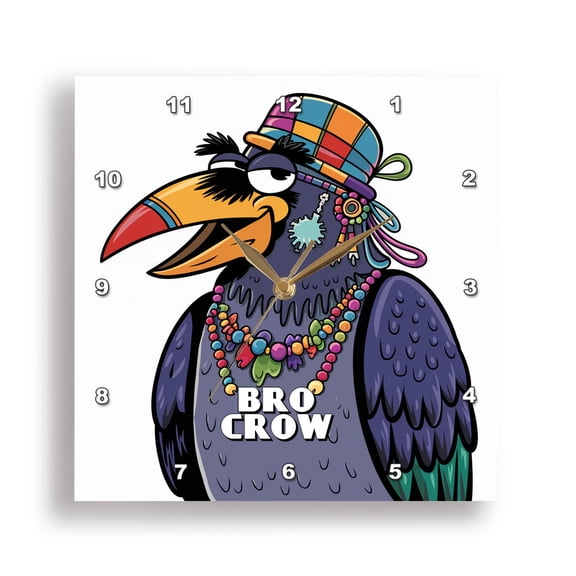 3dRose, Funny Cute Cool Abstract Bro Crow Bro Code Pun with Crow Bird, 15x15 Wall Clock