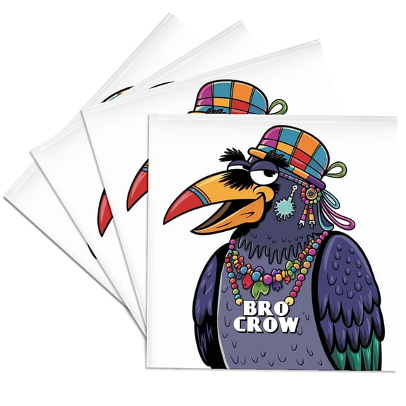 3drose, Funny Cute Cool Abstract Bro Crow Bro Code Pun with Crow Bird, Set of 4 Ceramic Tile Coasters