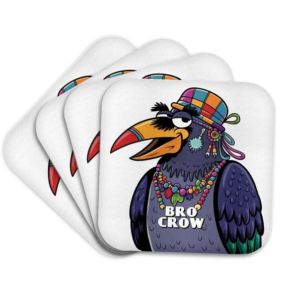3drose, Funny Cute Cool Abstract Bro Crow Bro Code Pun with Crow Bird, Set of 4 Coasters - Soft
