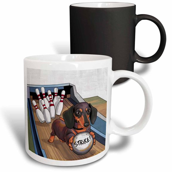 3drose, Funny Cute Cool Abstract Dachshund Puppy Dog Bowling Sports, 11oz Magic Transforming Mug