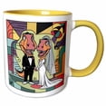 thumbnail image 1 of 3drose, Funny Cute Cool Abstract T-rex Dinosaurs Bride and Groom Wedding, 11oz Two-tone Yellow Mug, 1 of 6