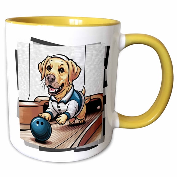 3drose, Funny Cute Cool Abstract Yellow Labrador Retriever Dog Bowling, 15oz Two-tone Yellow Mug