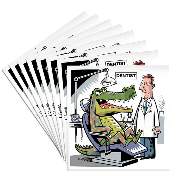 3drose, Funny Cute Cool Alligator Gator at the Dentist Dental Satire Abstract, Set of 8 Ceramic Tile Coasters