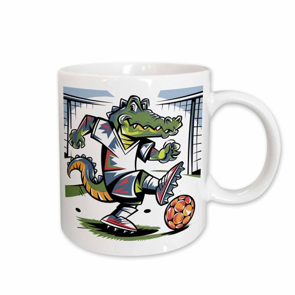 3drose, Funny Cute Cool Alligator Playing Soccer Sports Abstract Gator, 15oz Mug