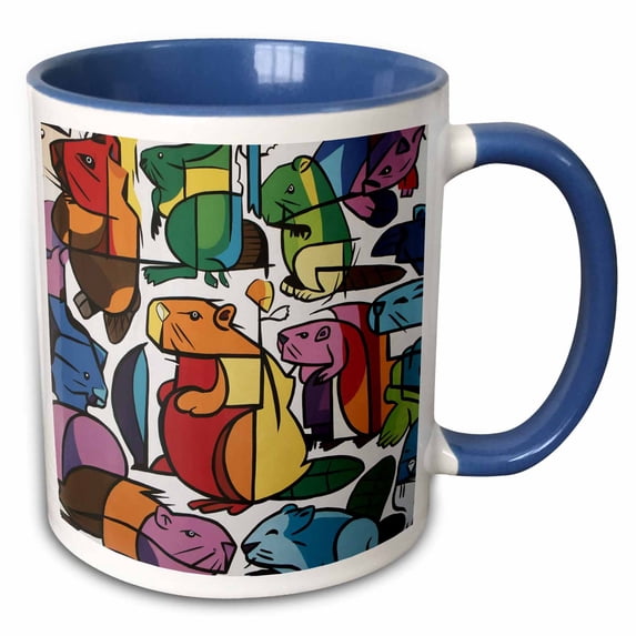 3drose, Funny Cute Cool Artistic Colorful Beavers Pattern Animal Abstract, 15oz Two-tone Blue Mug