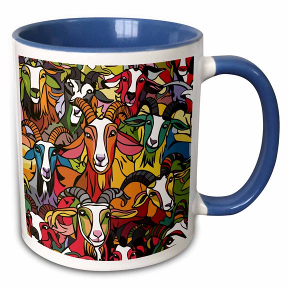3drose, Funny Cute Cool Artistic Colorful Goats Pattern Animal Abstract, 15oz Two-tone Blue Mug
