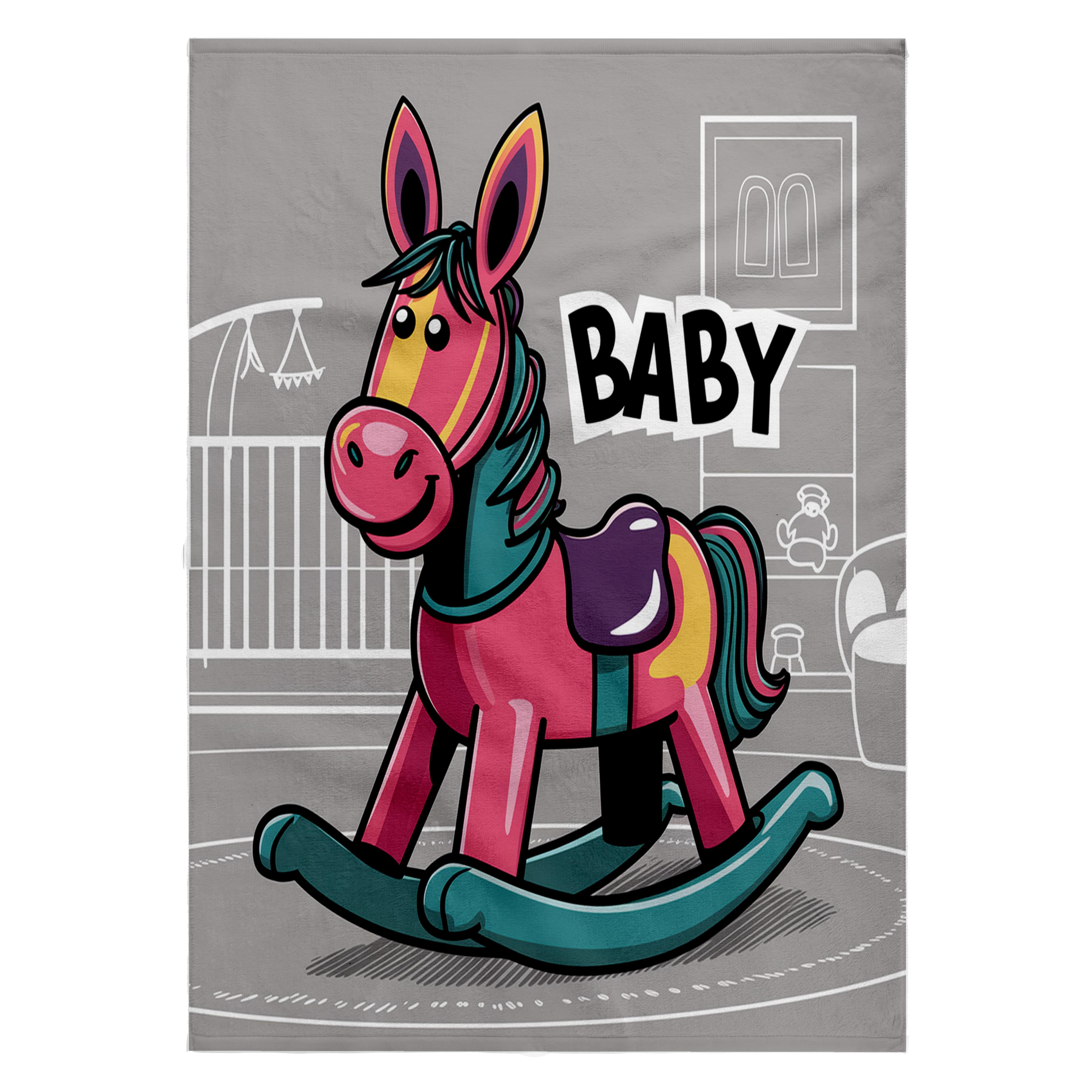 3dRose, Funny Cute Cool Artistic Colorful Rocking Horse for Baby Abstract, 22x30 Bath Hand Pool Towel