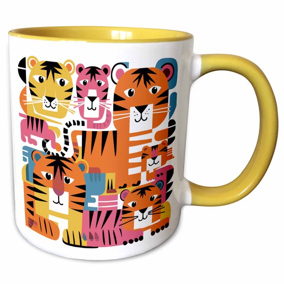 3drose, Funny Cute Cool Artistic Colorful Tigers Pattern Animal Abstract, 11oz Two-tone Yellow Mug