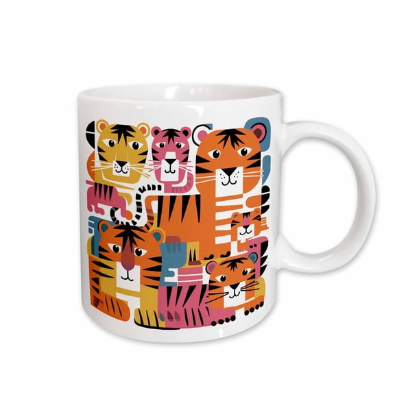 3drose, Funny Cute Cool Artistic Colorful Tigers Pattern Animal Abstract, 15oz Mug