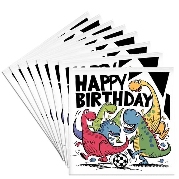 3drose, Funny Cute Cool Artistic Happy Birthday Dinosaurs Playing Soccer, Set of 8 Ceramic Tile Coasters