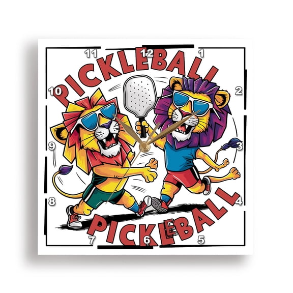 3dRose, Funny Cute Cool Artistic Lions Playing Pickleball Sports Abstract, 15x15 Wall Clock